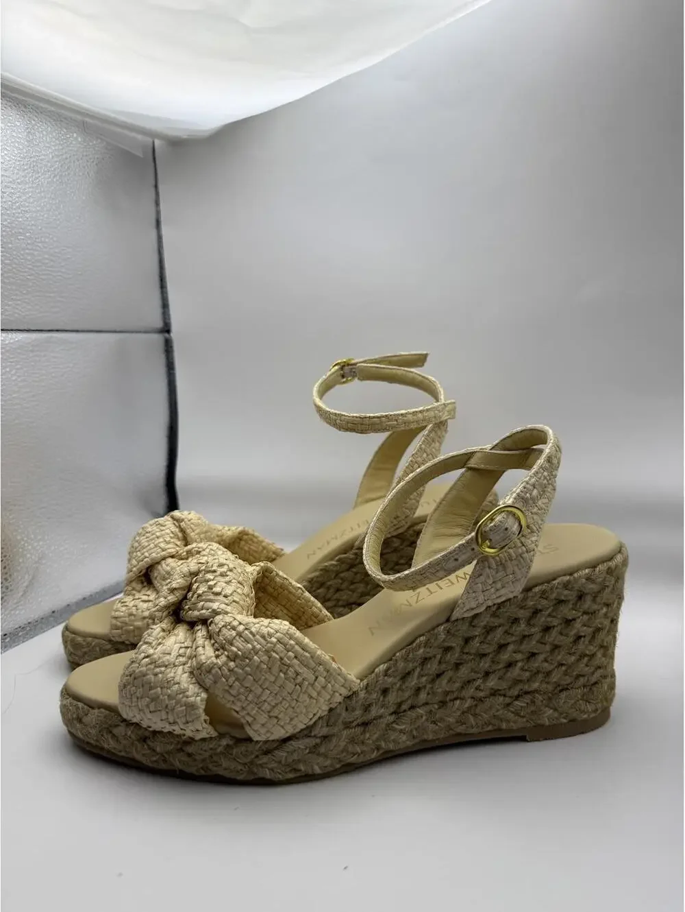 Stuart Weitzman Playa Espa Knot Wedge Sandals Wheat/Natural Size 9.5B - Picture 11 of 14